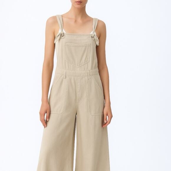 NEW Anthropologie Beige Sleeveless Baggy Wide Leg Palazzo Overall Jumpsuit Sz M - Picture 5 of 7